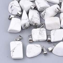 Pendentifs howlite naturelles, avec cliquet en acier inoxydable, pépites, 15~35x10~20x5~15mm, Trou: 3x7.5mm