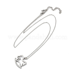 Ожерелья из нержавеющей стали 304 с подвеской в виде лошади-качалки со стразами для женщин&nbsp;NJEW-F339-02P