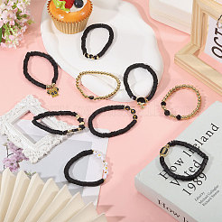 9 pièces 9 styles faits à la main en argile polymère heishi perles bracelets extensibles&nbsp;BJEW-WH0012-101B