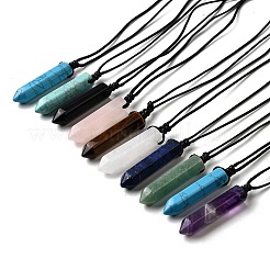 Ожерелья из вощеного шнура с подвеской в виде пули из смешанных натуральных и синтетических драгоценных камней&nbsp;NJEW-Q030-01A