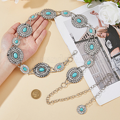 1 шт. сплав паве синтетическая бирюзовая овальная цветочная цепочка звеньевая цепь для талии живота тела для женщин&nbsp;AJEW-DC0003-22