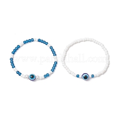 2 шт. 2 стиля стеклянные бусины от сглаза эластичные браслеты и стеклянные бусины эластичные браслеты для женщин&nbsp;BJEW-JB11895