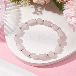 Pulseras elásticas de cuentas redondas de cuarzo rosa natural para mujer&nbsp;BJEW-JB11137-03