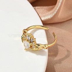 Messing Micro Pave Zirkonia Manschette offene Ringe&nbsp;RJEW-C163-04G