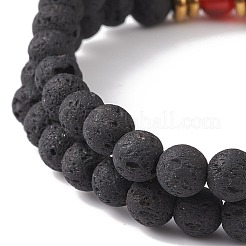 2pcs 2 style roche de lave synthétique et cornaline d'agate rouge naturelle (teinte et chauffée) et ensemble de bracelets extensibles en perles d'oeil de tigre&nbsp;BJEW-JB08698