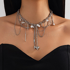 Colliers plastron en acier inoxydable 201 avec pendentif en forme de cœur conique et pompon en perles d'imitation&nbsp;WGAF7CC-01