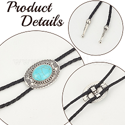 1 Stück ovaler Anhänger aus Legierung und synthetischem Türkis mit schwarzem PU-Lederband im Boho-Stil (Lariat-Halskette)&nbsp;NJEW-GF0001-23