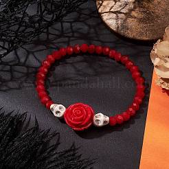 Braccialetti elasticizzati con perline di vetro sfaccettato e resina floreale&nbsp;BJEW-JB10793-01