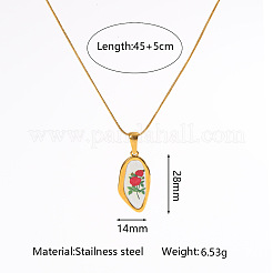 Collane da donna con pendente geometrico in acciaio inossidabile 304 con stampa floreale.&nbsp;WG37CA3-01