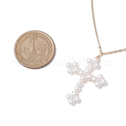 Colliers pendentif croix fleury acrylique imitation perle&nbsp;NJEW-JN04985