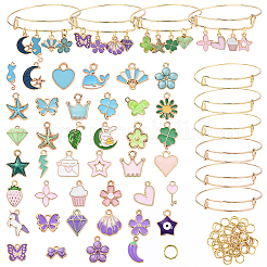 4 набор из 4 стилей эмалевых подвесок из сплава своими руками и наборов для изготовления регулируемых железных браслетов&nbsp;DIY-YW0013-13