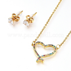 Colliers et boucles d'oreilles en laiton avec pendentif zircone cubique parures Jeweley&nbsp;SJEW-L154-12
