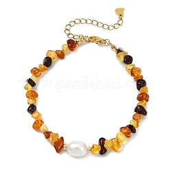 Braccialetti elastici con perline di ambra naturale per donna&nbsp;BJEW-JB13716