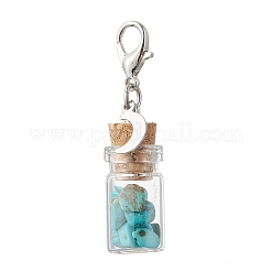 Colgante decorativo con chips de turquesa sintética dentro de una botella de los deseos de vidrio.&nbsp;HJEW-JM03306-02