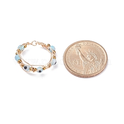 Anello per dito rotondo con perline intrecciate a lume di malocchio&nbsp;RJEW-JR00449