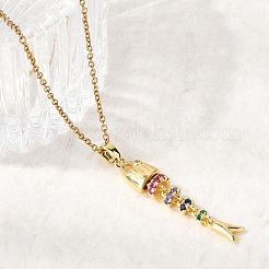 Подвеска в виде рыбьей кости из нержавеющей стали 201 с цветными кубическими циркониями&nbsp;NJEW-C111-02B-G