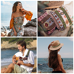 Жаккардовые ленты из полиэстера и цветов в этническом стиле длиной 7 м.&nbsp;SRIB-WH0011-186A