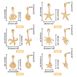 6 пара 3 асимметричных стальных серег в форме ракушек и морских звезд с бусинами из искусственного жемчуга ABS&nbsp;EJEW-PH0001-15