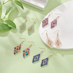 Серьги с ромбами из бусин из натуральных смешанных драгоценных камней&nbsp;EJEW-JE05264