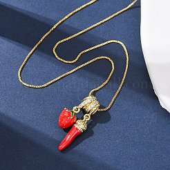 Латунные подвески с микропаве из прозрачных кубических цирконий и красной эмалью&nbsp;NJEW-D348-04A-G