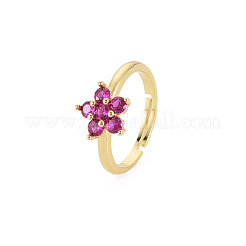Bague réglable fleur en verre&nbsp;RJEW-S049-018G-01
