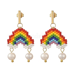 Boucles d'oreilles pendantes tressées en perles de culture d'eau douce naturelles et perles de verre&nbsp;EJEW-MZ00791