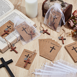 Croix en bois avec pendentifs en corde de jute&nbsp;HJEW-GA00090