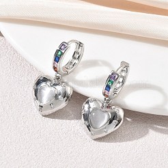Pendientes colgantes de aro en forma de corazón con circonitas cúbicas micro pavé de latón y cuentas de ojo de gato.&nbsp;KK-CBAD9DF-01P-D
