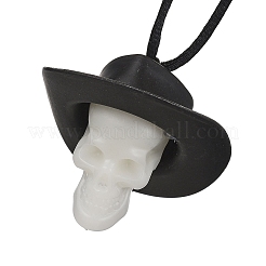 Colliers pendentifs lumineux en plastique avec crâne d'Halloween&nbsp;NJEW-S006-01A