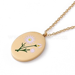 Collier pendentif ovale en émail avec fleur de naissance&nbsp;LS-STAS-H174-02G-I