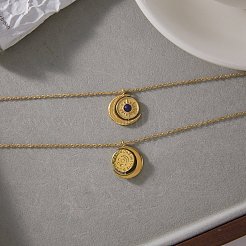 Colliers pendentifs soleil et lune rotatifs en acier inoxydable 304 et lapis-lazuli naturel pour femmes&nbsp;GG-CBA210F-03G