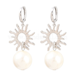 Orecchini a cerchio in ottone a forma di sole&nbsp;EJEW-Z164-13P