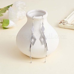 Boucles d'oreilles pendantes en losange de zircone cubique transparente anti-ternissement avec pampille en chaîne&nbsp;JE1041A