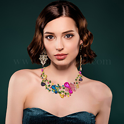 Collana con ciondolo a forma di fiore della vita con strass colorati e orecchini pendenti&nbsp;SJEW-AN0001-12