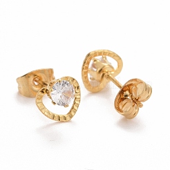 Серьги-гвоздики из нержавеющей стали 304 в форме сердца&nbsp;EJEW-C019-12G