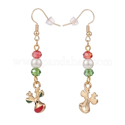 Breloque renne en émail avec boucles d'oreilles pendantes en perles de verre&nbsp;EJEW-JE04961-02