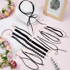 10 Stück 10 Stile Gothic Polyester Spitze Chokerhalsketten&nbsp;NJEW-SC0001-75