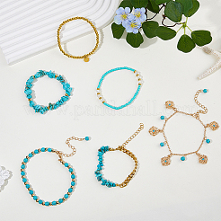6 Stück 6-teiliges Charm-Armband-Set aus Legierung mit Blumenmotiv&nbsp;BJEW-FI0001-79