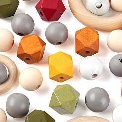 250 pièces 10 styles perles de bois naturelles non finies et anneaux de liaison&nbsp;WOOD-LS0001-41
