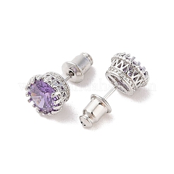 Серьги-гвоздики с латунным покрытием и одинарным кубическим цирконием&nbsp;X-EJEW-I304-02P-04