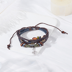 Bracelet multibrins tressé en cuir avec breloques en alliage en forme de note de musique&nbsp;MUSI-LP0001-01A
