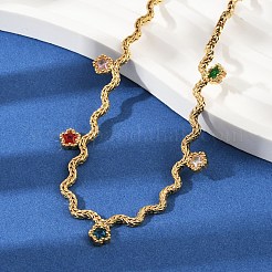 Ожерелья-кисточки из нержавеющей стали 304 с разноцветными кубическими цирконами для женщин&nbsp;NJEW-V015-01G-C