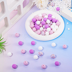 70 Stück 4 Stile Silikonperlen runde Gummiperle 15mm lose Abstandsperlen für DIY-Zubehör Schmuck Schlüsselanhängerherstellung&nbsp;FIND-TA0010-31B