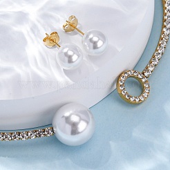 Круглые пластиковые серьги-гвоздики с имитацией жемчуга и комплекты колье-чокеров с кубическим цирконием и стразами&nbsp;SJEW-U003-05G