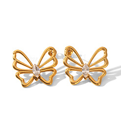 Pendientes de botón de acero inoxidable 304 con circonitas cúbicas transparentes para mujer&nbsp;WGAC3BC-01