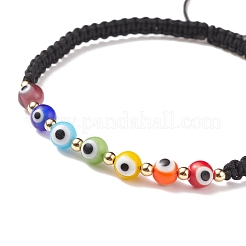 2 pièces 2 couleurs lampwork rond mauvais œil tressé bracelets de perles ensemble&nbsp;BJEW-TA00139