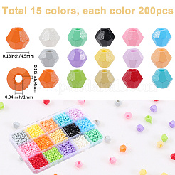 3000 Stück 15 Farben Backfarbe Glas Saatperlen&nbsp;SEED-SP0001-06B