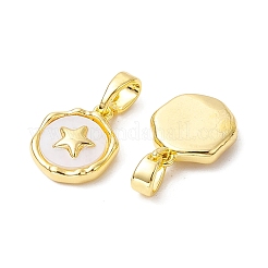 Gestellplattierung Messing Pavé Muschel flache runde Charms mit Stern&nbsp;KK-K360-06G