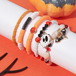 Set di 5 set di 5 braccialetti elasticizzati con teschio turchese sintetico tinto in stile&nbsp;BJEW-JB09430