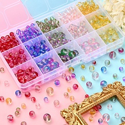 565шт 15 стиля прозрачные окрашенные распылением стеклянные бусины нити&nbsp;GLAA-YW0001-47